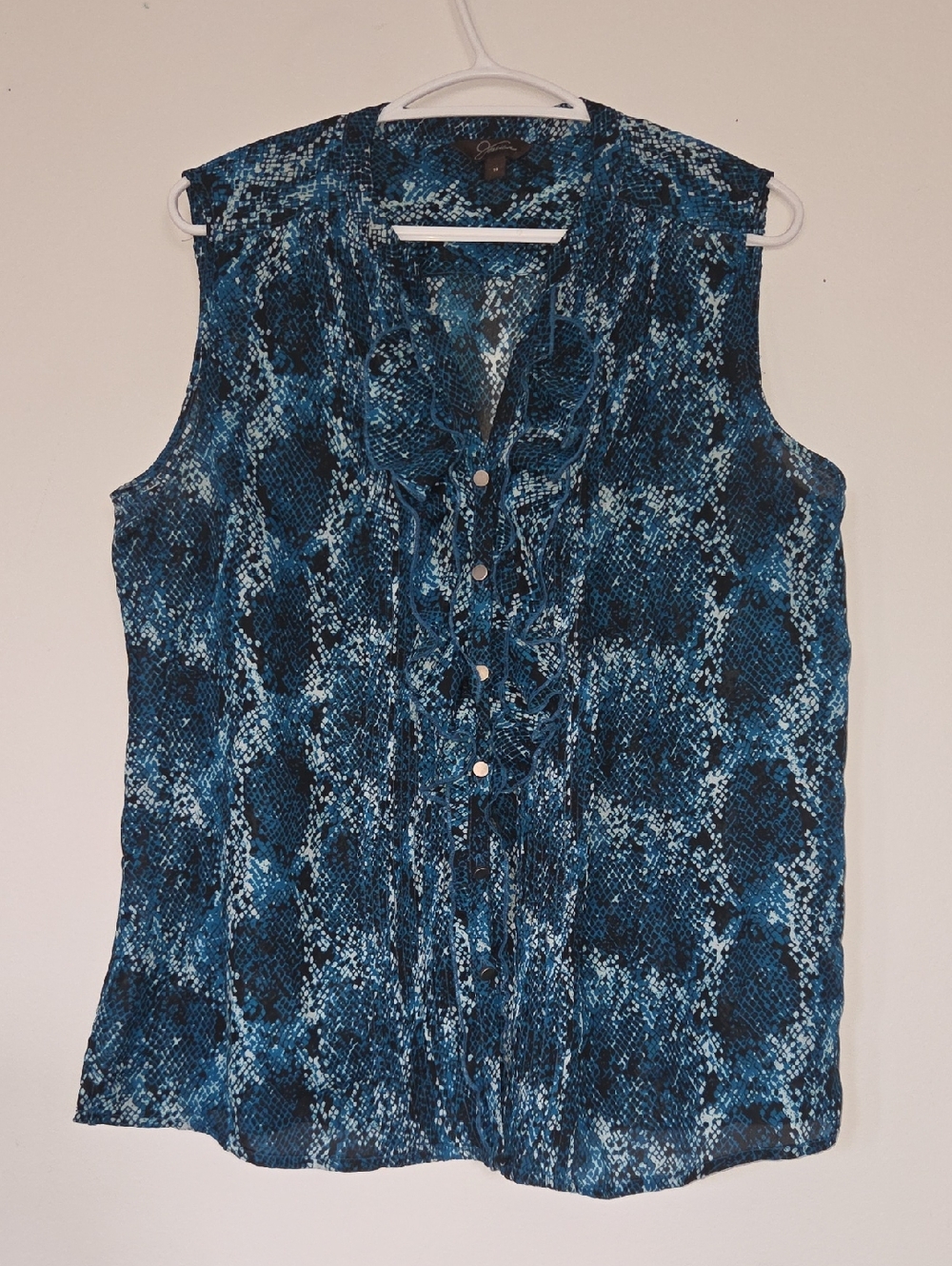 Jessica Teal & Navy Snake-Print Ruffle Button-Front Camisole